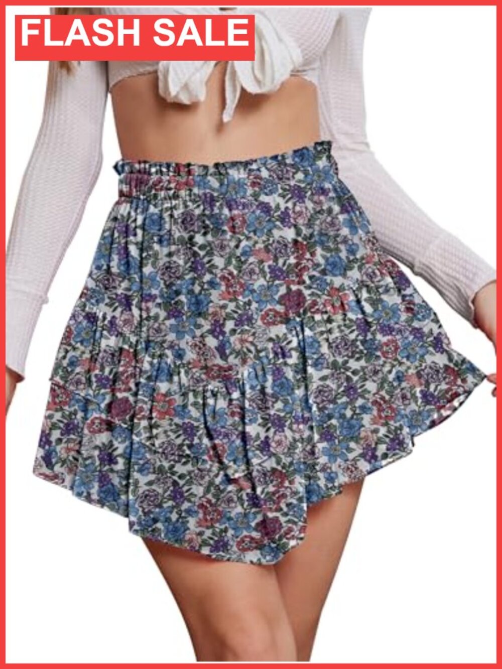 Women's Boho Flowy Chiffon Mini Skirt with Shorts High Waist